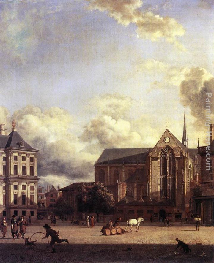 Dam Square, Amsterdam painting - Jan van der Heyden Dam Square, Amsterdam art painting